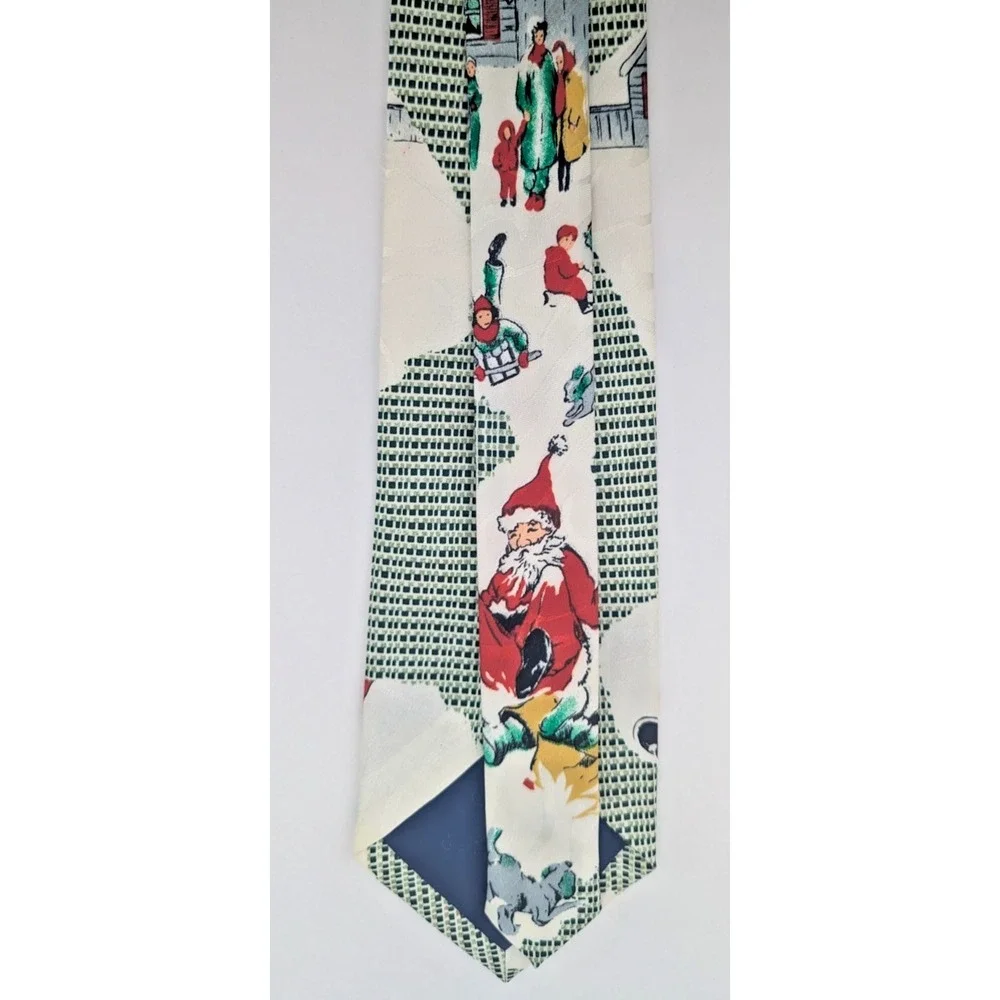 VTG Santa Tie 100% Silk Hallmark Holiday Tradition Christmas USA Made Sledding